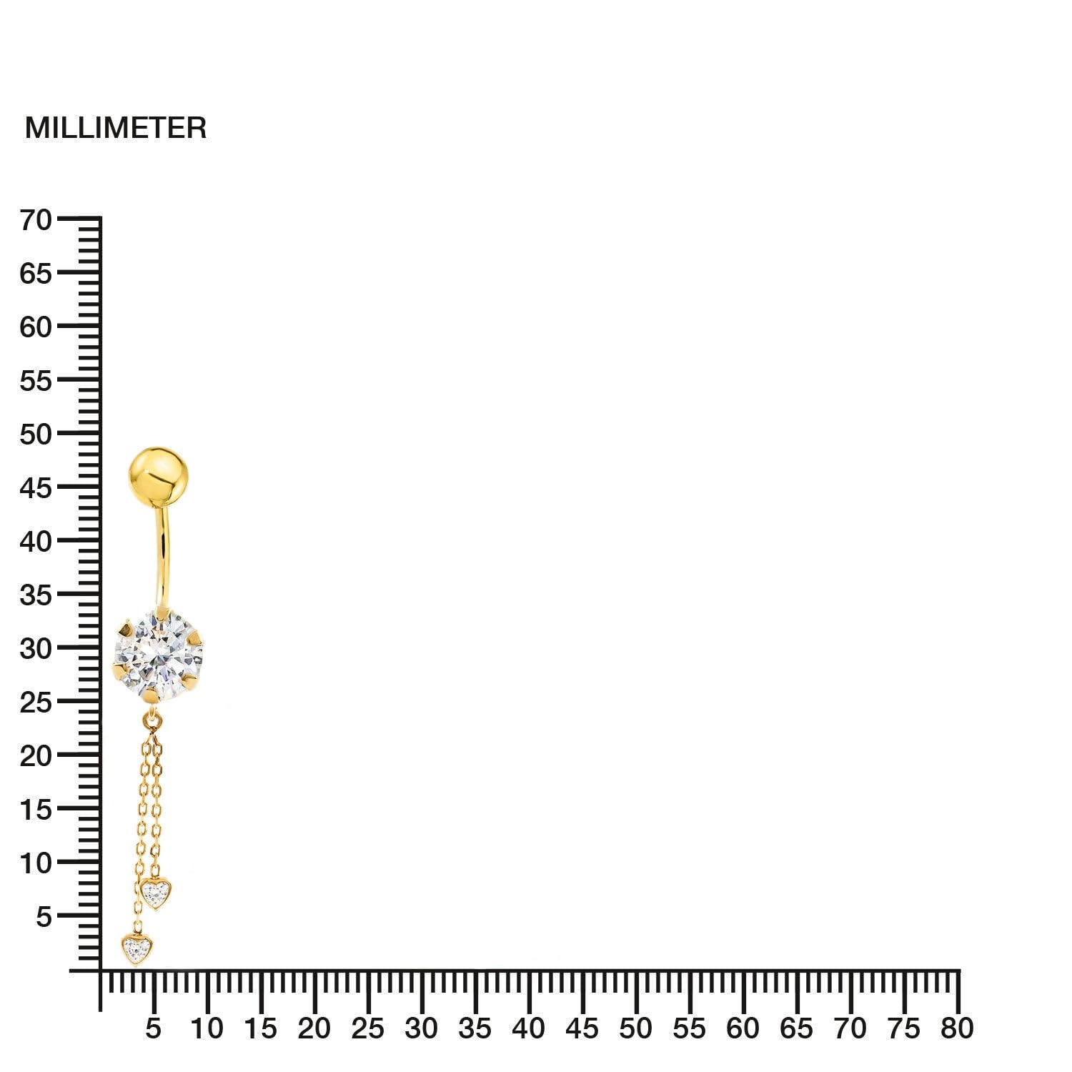 Monde Petit Piercing per ombelico zirconi catena cuori - oro giallo 9k (375) - Scatola Regalo - Certificato di garanzia