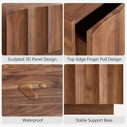 win2win Square Coffee Table with Storage, Wave Design, Walnut - Image 4