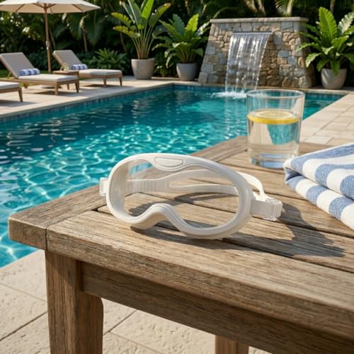 Image of BURNLAB Swimming Goggles for Kids, Clear Vision Pool Goggles for Boys & Girls, Easy Adjustable Strap (white)