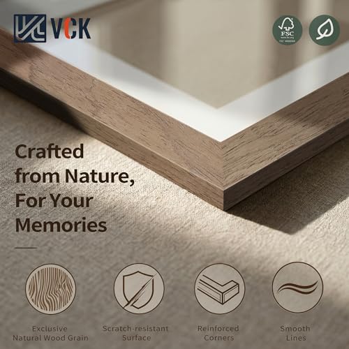 Image of VCK 16x24 Picture Frame 5 Pack, Walnut Exclusive Wood, 12x18 Mat, for Print