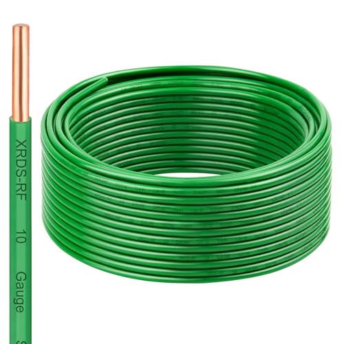Image of 10 AWG THHN Wire 50FT - Single Bare Copper Conductor, Green Electrical Building Wire with Nylon Insulation for Panel Wiring, Grounding, Lighting Circuits, Control Systems