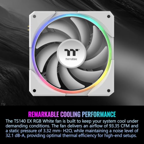 Image of Thermaltake TS140 EX RGB 140mm; Embedded Temperature Sensor; PWM 500~2000 RPM; MagForce 2.0; Airflow 93.35 CFM; Hydraulic Bearing; TT RGB Plus 3.0; Controller Included; 3-Pack; White; CL-F209-PL14SW-A