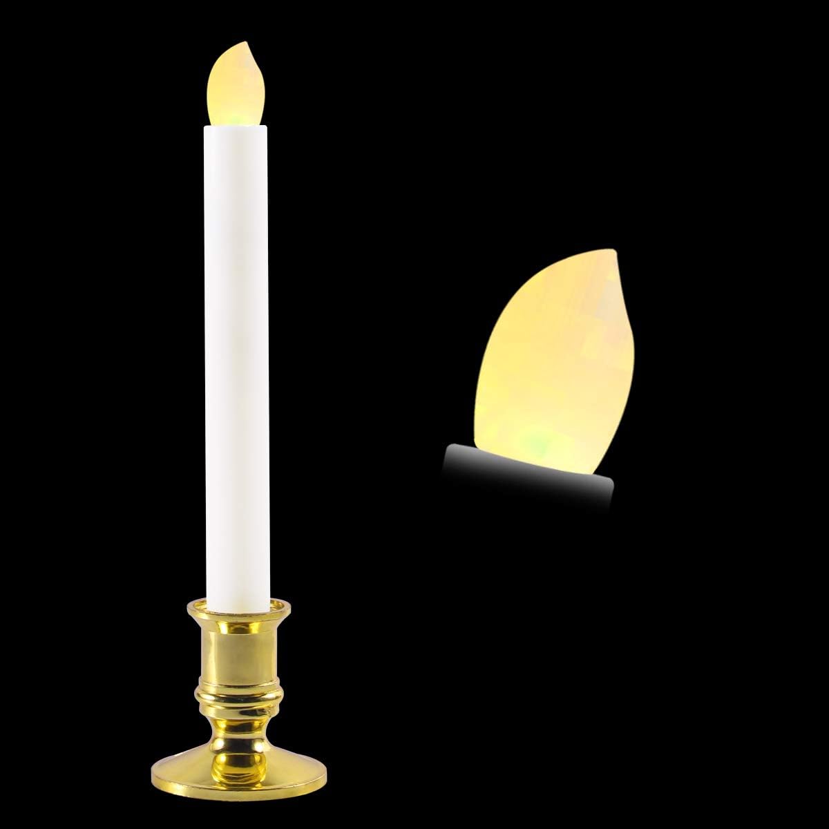 DUNCHATY Set of 12 Christmas Windows Candles with Remote Timer Battery Operated Flameless Candles with 6 Golden Candleholders Flickering LED Electric Candle Lights for Christmas