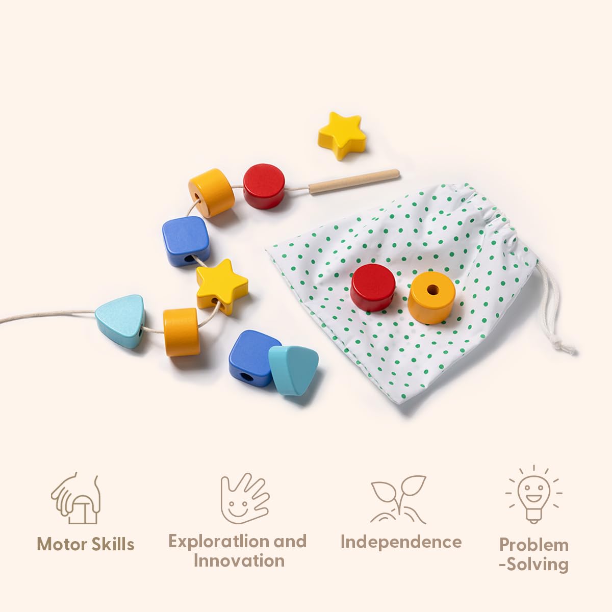 OOOK Zestaw zabawek edukacyjnych 6 w 1 dla małych dzieci w wieku 19-24 miesięcy, pudełko edukacyjne Montessori z puzzlami, sznurowanymi koralikami i zabawkami do ciągnięcia