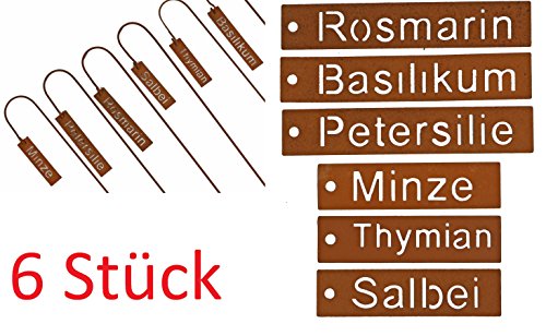 Preisvergleich Produktbild khevga Kräuterstecker Garten aus Rost - Kräuterschilder 6er Set