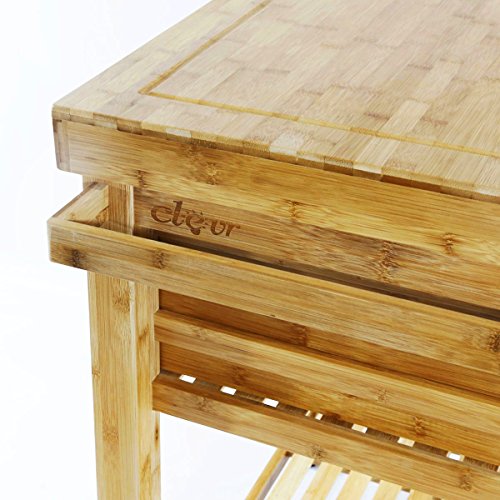 Clevr Rolling Bamboo Wood Kitchen Island Cart Trolley, Cabinet w/Towel Rack Drawer Shelves