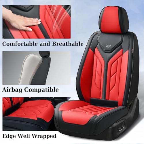 Image of Coverado Seat Covers, Car Seat Covers Front Seats, Leather Seat Covers for Cars, Automotive Seat Covers Car Seat Protector Car Seat Cushion Universal Fit for Most Sedans SUV Pick-up Truck(Black&Red)