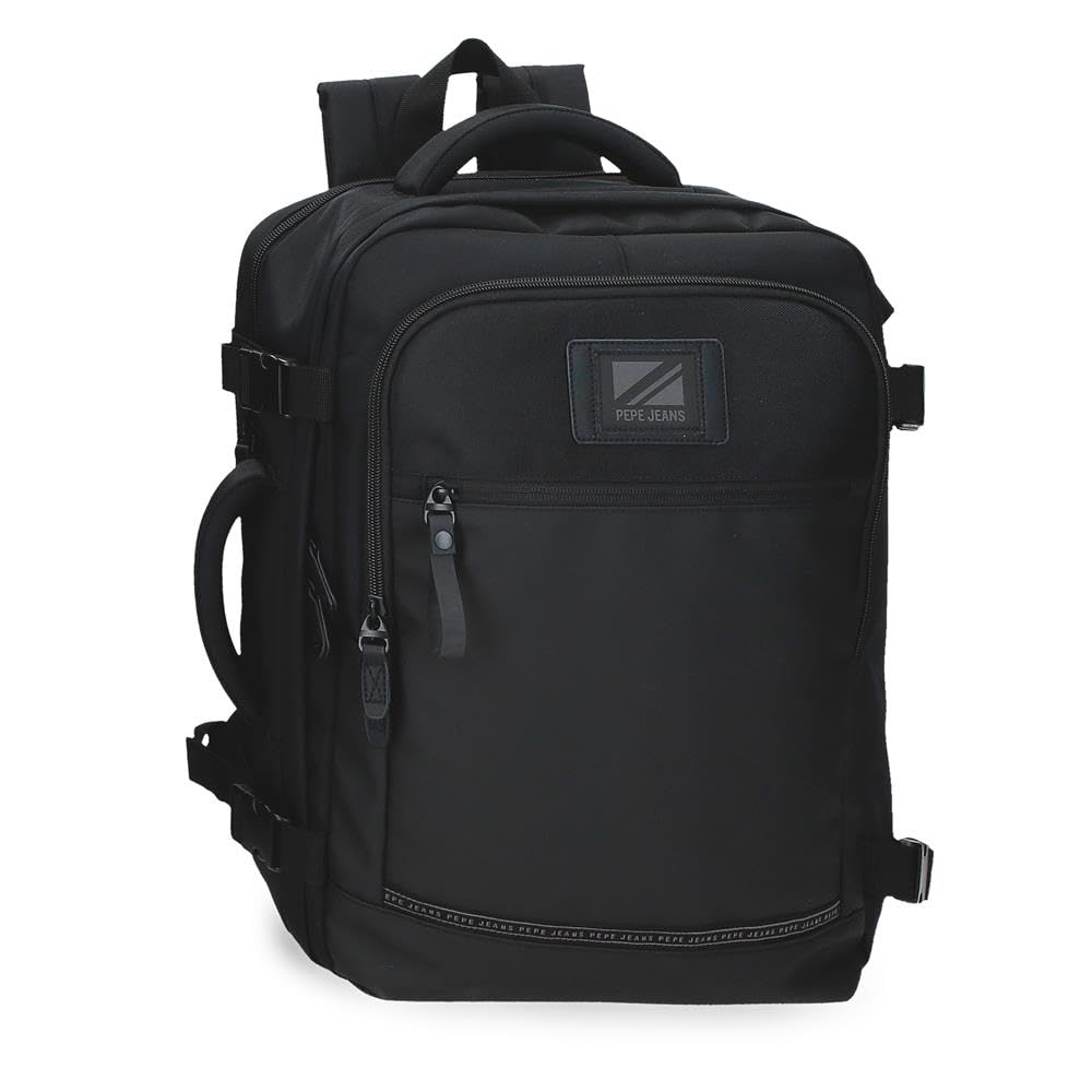 Pepe Jeans Stratford Laptop Backpack Black 25x40x17cm Polyester 17L by Joumma Bags, Black/White, One Size, Laptop Backpack