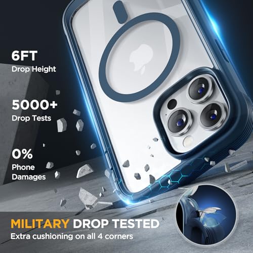 Image of Miracase Magnetic for iPhone 14 Pro Case 6.1 inch, (Compatible with MagSafe) Upgrade Full-Body Clear Phone Bumper Case with Built-in 9H Tempered Glass Screen Protector,Storm Blue
