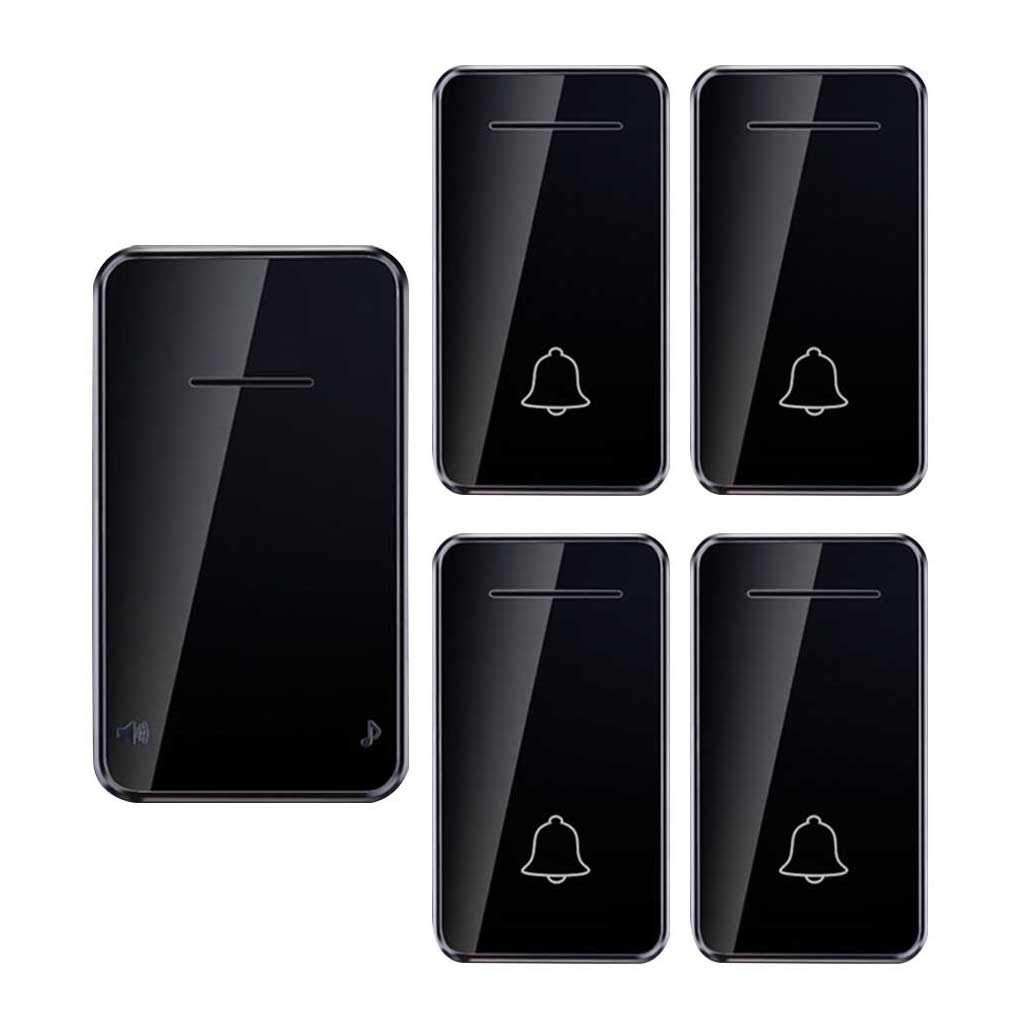 Dfghnbvc Black No Battery Required Wireless Doorbell Waterproof, 4 Transmitters 1 Receiver Doorbell Plug In Wireless 200M Transmission Distance Led Flashing Light Reminder,Gold,White,