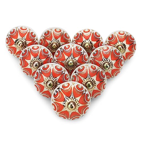 FURNISHFUL FINESSE Rouge Boutons de Porte D'armoire Boutons de Tiroir en Céramique Commode Pour Tiroir Cuisine et Meubles Placard et Poignées en - Lot de 6