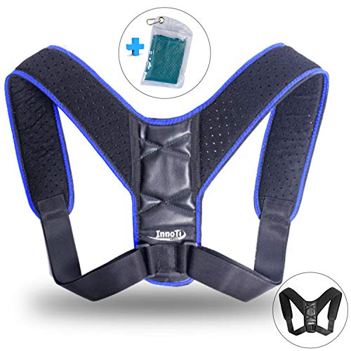 InnoTi Corrector de Postura Espalda para Hombre y Mujer - Soporte para Mantener los Hombros y la Espalda Recta - Ajustable y de Material Suave y Transpirable para el Máximo Confort (AZUL)