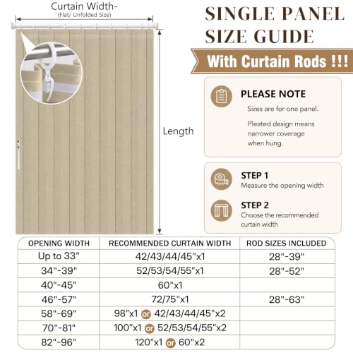 Image of AJAZZ Blackout Accordion Door with Curtain Rods Adjustable 28-63 inch Long Invisible Sliding Glass Door Curtain for Bedroom Living Room Doorway Curtain Sets (1 Pack, 72 W x 78 L, Cream Yellow)