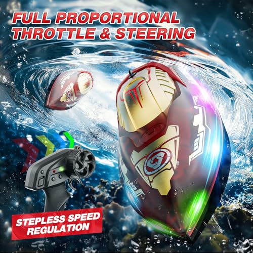image for DEERC RC Boat with LED Lights for Kids, 2.4Ghz Full Proportional Remot