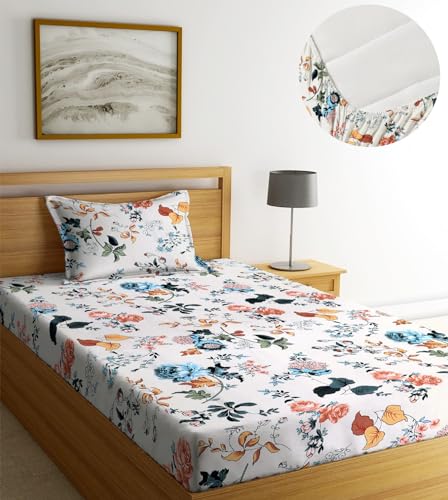 Image of NHD HOME Premium Microfiber Elastic Fitted Bedsheets with 1 King Size Pillow Covers | Single Mattress Bed with All Around Elastic 200 TC Supersoft | Size - 72 x 36 +6 inches |Multicolour