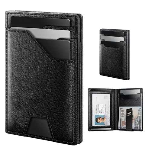 typecase Leather Wallet for Men Card Holder: Premium Genuine Leather, RFID Blocking, Slim, Minimalist, Front Pocket - 15 Cards Capacity | ID Window | Money Clip (Black)