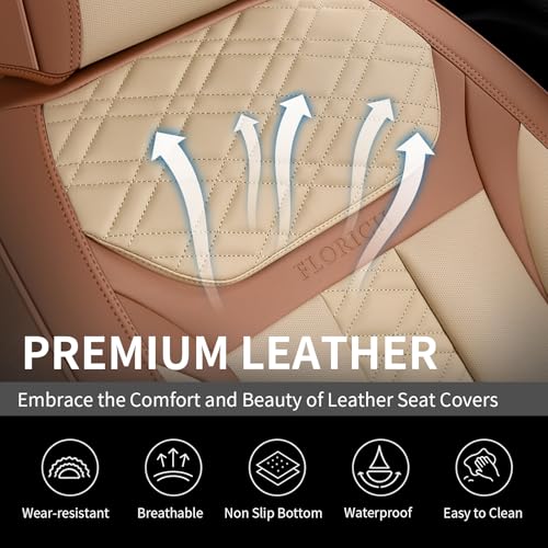 Image of FLORICH Seat Covers, Front Seat Covers 2 PCs, Automotive Seat Cover for Cars, Luxury Leather Universal Seat Cover Accessories Fit for Most Cars SUV Truck Sedans(Beige)