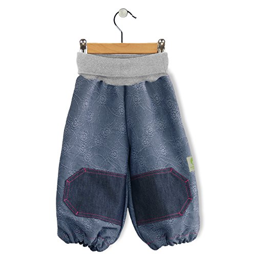 bubble.kid berlin - Baby Mädchen Krabbel Hose Jeans Oriel - 74-80 (6-12 Monate) Blüten eisblau