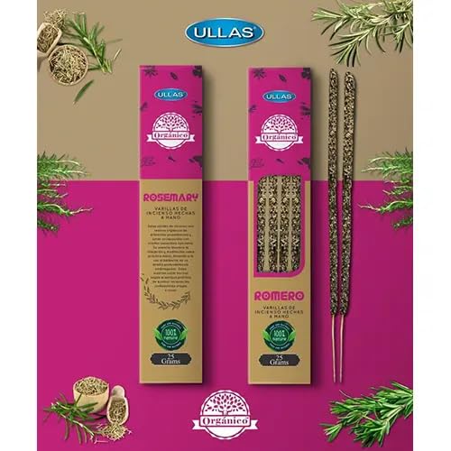 Incienso Orgánico - ULLAS - Hecho a Mano - 25gr - Hecho en India - 100% Natural - 1 cajetilla (Romero)