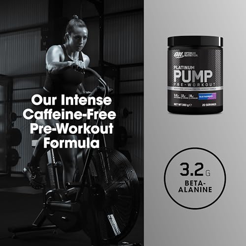 Optimum Nutrition ON Platinum Pump Pre-Workout, Intense Caffeine-Free Pre-Workout Food Supplement with Fruitflow, Beta-Alanine, L-Arginine, L-Citrulline, Blue Raspberry Flavour, 20 Servings, 380 g - Image 5