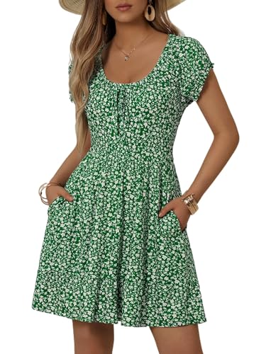 Image of HUHOT Teen Petite Women Floral Short Summer Mini Dresses with Pockets Cute Milkmaid Sundress 2026