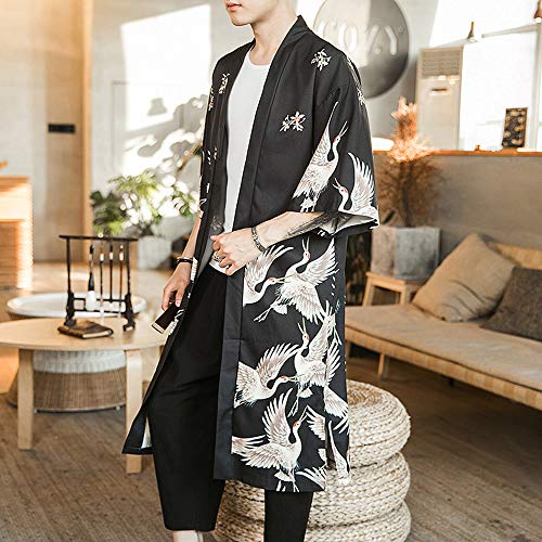 HAORUN Men Japanese Kimono Coat Loose Yukata Outwear Long Bathrobe Tops Vintage4