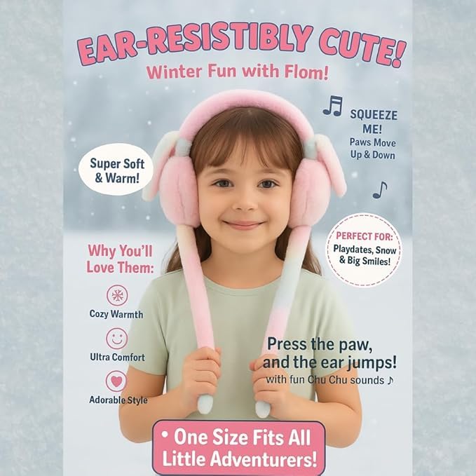 Trending Kids Winter Ear Muffs/Rainbow Unicorn & Rabbit Moving Ear Bunny Warmers with Chu Chu Sound/Soft Plush Hair Cover for Girls, Boys & Adults/Cute Winter Muffler Headband – Random Colours 1