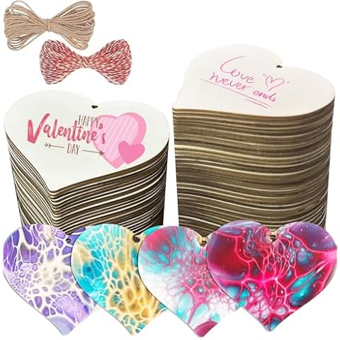 FCECOR 100PCS 4" Wooden Hearts for Crafts, Wood Hearts for Kids Wood Slices DIY Crafts Supplies, Wooden Ornaments Mother's Day Heart Sign for Valentine's Day Crafts, Birthday, Party, Wedding Decor Cover