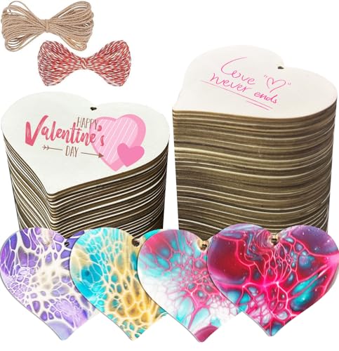 FCECOR 100PCS 4" Wooden Hearts for Crafts, Wood Hearts for Kids W...