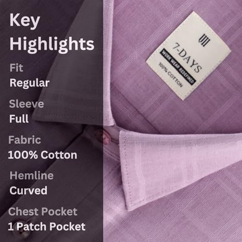 Image of 7-DAYS Men's Premium Formal Shirts - Regular Fit, Full Sleeve, 100% Pure Cotton, Self-Design, with Pocket - Stylish Office Shirts for Men