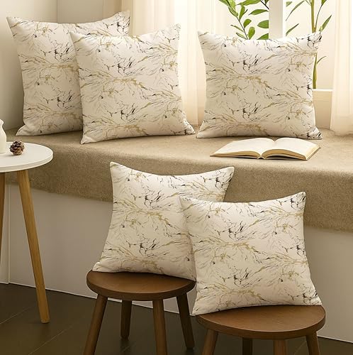 Image of Jaipur Weaves Cushion Cover 16 Inch X 16 Inch - Set of 5, Modern Print 180 GSM Decorative Soft Cushion Covers for Sofa /Bed /Chair, Gift for Home Decor (Minimalist Marble, 5)