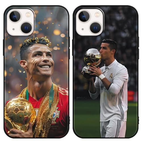 TBNMBGY 2 Pezzi Cover per iPhone 13 iPhone 14 6.1', Moda Stella Cool del Calcio 7 Disegni Pattern con Morbida TPU Silicone Custodia Anti Graffio Antiurto Protettiva Case per Football Fans, Nero