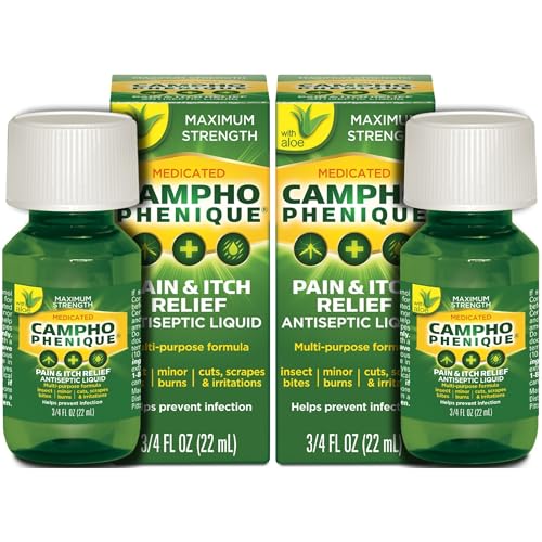 Campho Phenique Maximum Strength Antiseptic Liquid Pain Relief and Anti-Itch Treatment Provides Instant Relief from Bug Bites Minor Cuts and Skin Irritations 0.75 Oz (Pack of 2)