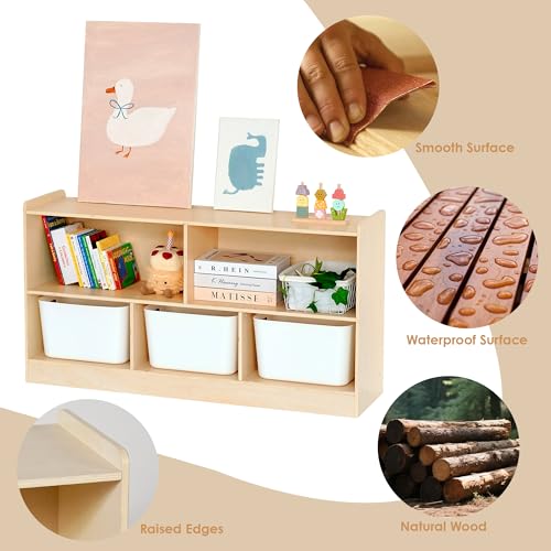 Image of Leeshyah Wooden Toy Shelf for Kids, Montessori Book & Toy Organizer with Open Shelving, 5-Section Customizable Layout for Kids' Room, Playroom & Classroom