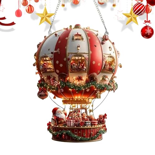 Fenster 2D Deko - Weihnachtsmann Heißluftballon Acryl 2D Ornament | Kunstvolle Lichtspiel Deko Für Drinnen Draußen Wohnung Schlafzimmer