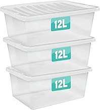 3 x 12 Litre Clear Plastic Storage Boxes With Lids Set of 3, Transparent Multipurpose Nestable Stackable Plastic Box With Lid Containers For Home, Kitchen, Garage, Office, Accessories