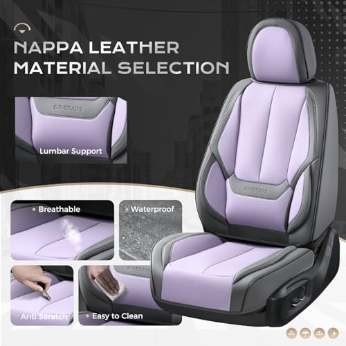Image of Coverado Seat Covers, Car Seat Covers Front Seats, Leather Seat Covers for Cars, Car Seat Protector Waterproof, Gray Car Seat Cushion, Front Carseat Cover Universal Fit for Most Cars Purple
