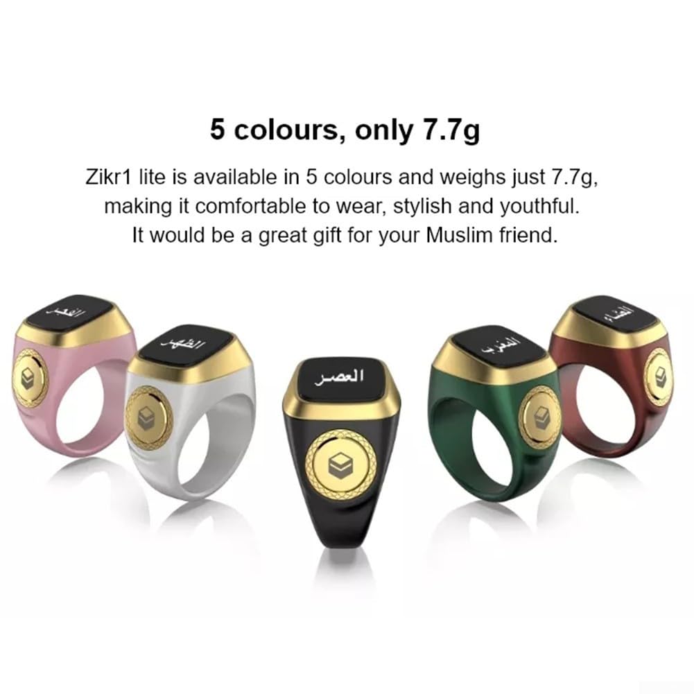 Bague Zikr intelligente par IQibla - Bague compteur numérique étanche intelligente, avec 5 notifications d'heure de prière et alertes par vibration pour hommes et femmes avec 3 tailles (20