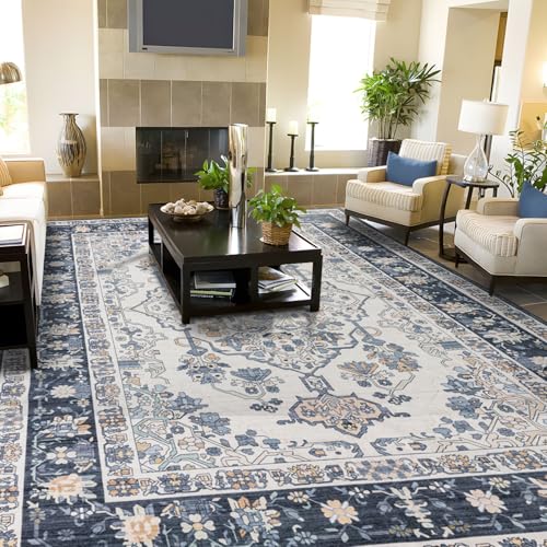 TALETA Teppich Wohnzimmer Waschbar, Orientalisch, Kurzflor Vintage für Schlafzimmer, Esszimmer - Navy Blau, 160 x 230cm TALETA Teppich Wohnzimmer Waschbar, Orientalisch, Kurzflor Vintage für Schlafzimmer, Esszimmer - Navy Blau, 160 x 230cm