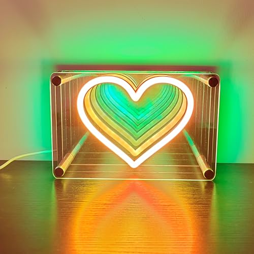 Image of Fariita Valentines Day Decor Infinity Heart Neon Sign Light Up Infinity Mirror Double-Layer Acrylic Light Heart LED Lamp with USB Power Bar Home Table Decor Gifts for Birthday, Wedding Anniversary, Marriage Proposals, Engagements, Romantic Events