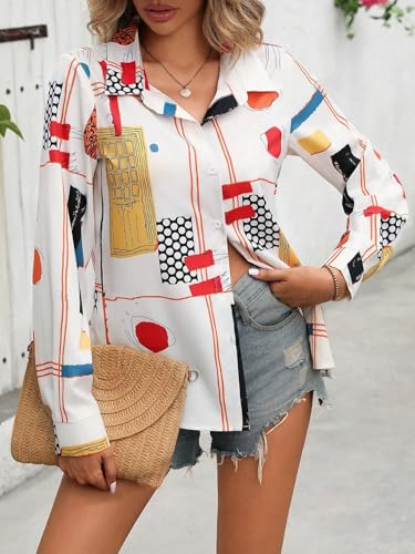 Image of TOPLOT Women's Shirt | Stylish Top Design | Modern Abstract & Floral Prints | Classic Collar with Front Closure for Polished and Everyday Styling | Long Sleeve Casual (5110)