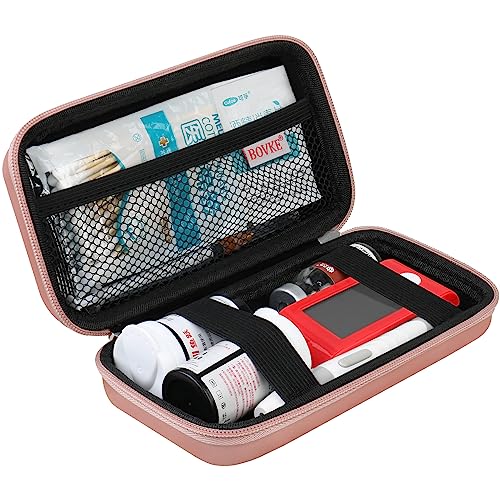 BOVKE Diabetic Supplies Case, Diabetes Travel Bag for Testing Kit, Blood Glucose Monitor Meters, Test Strips, Medication, Lancets, Needles, Syringes and Other Diabetic Supplies, Rose Gold