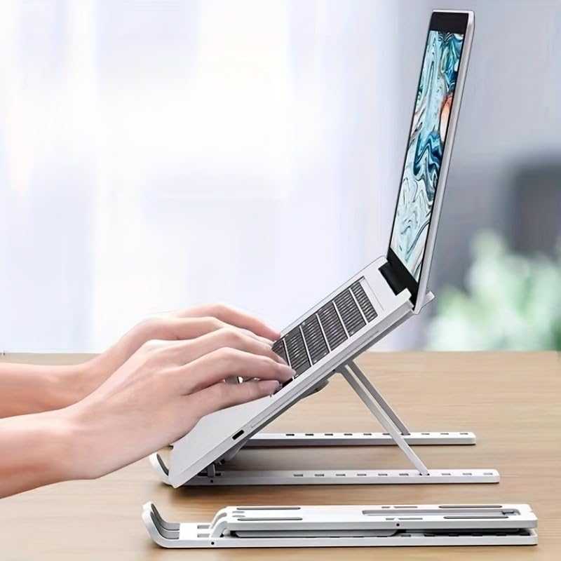 Portable Foldable Laptop Stand Adjustable 10-Level Height Notebook Riser for All Laptop Models Durable ABS Material Ideal for