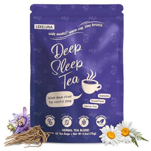Lekeluna Sleep Tea Bags – Herbal Tea for Sleep & Relaxation, Valerian Root, Chamomile, Passionflower & Lavender for Bedtime & Nighttime Routine, Caffeine Free, 30 Tea Bags