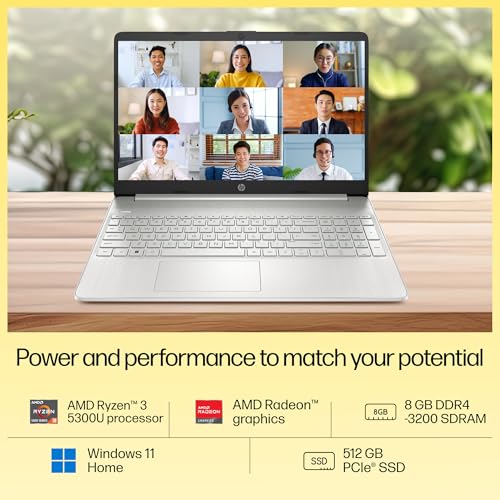 Image of HP 15s, AMD Ryzen 3 5300U, 8GB DDR4, 512GB SSD, 15.6-inch(39.6cm), Anti-Glare, FHD Laptop, AMD Radeon Graphics, 720p HD Camera, Dual Speakers (Win 11, Office 21, Silver, 1.69kg) eq2212AU