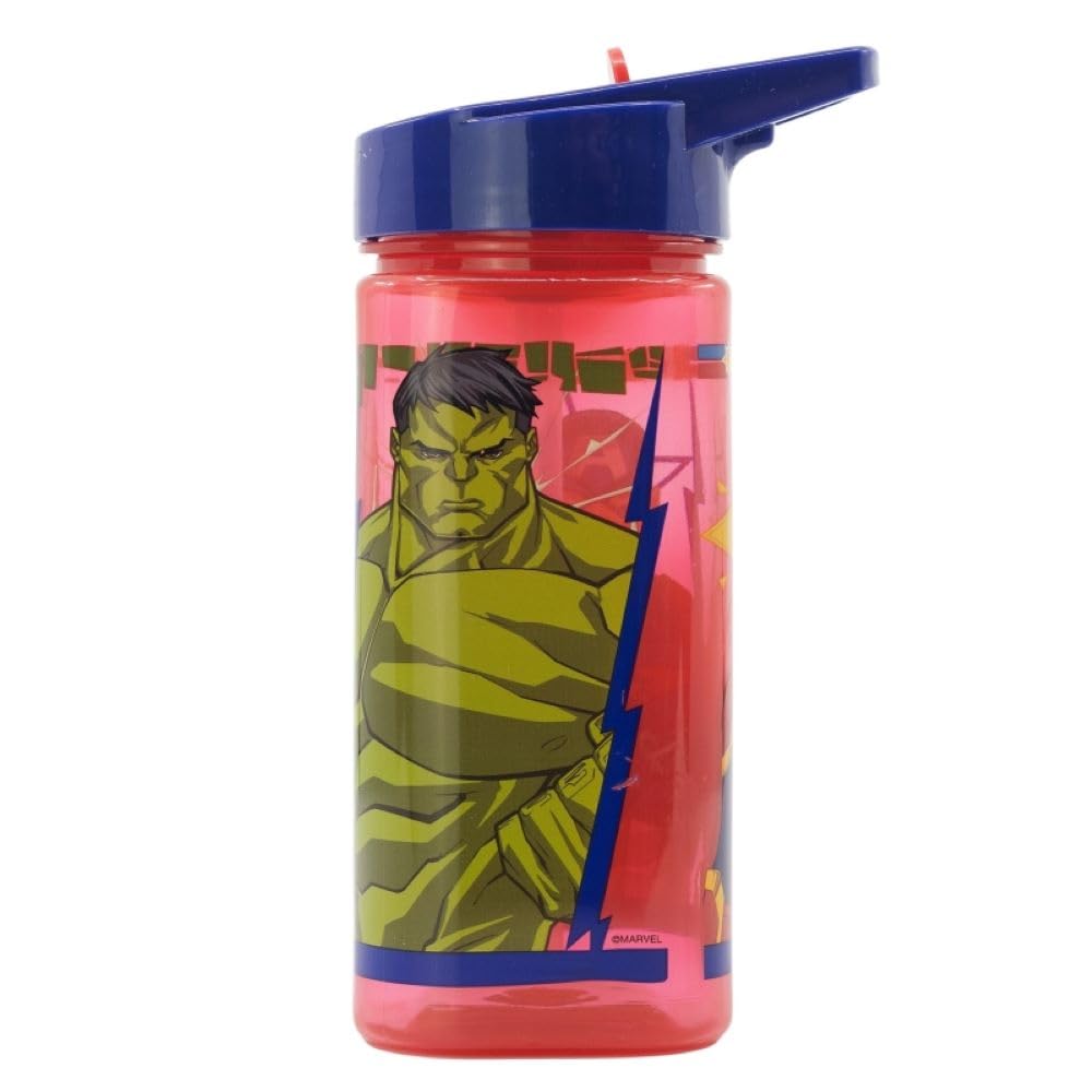 Marvel Avengers Reusable Square Water Bottle Drink Bottle with built-in handle for Easy Carry School Lunch Kids Childrens 510ml BPA free Plastic (Avengers) - Image 3