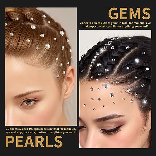 image for Teenitor 2662 Pcs Hair Pearls Hair Gems Face Gems, Hair Pearls Stick O