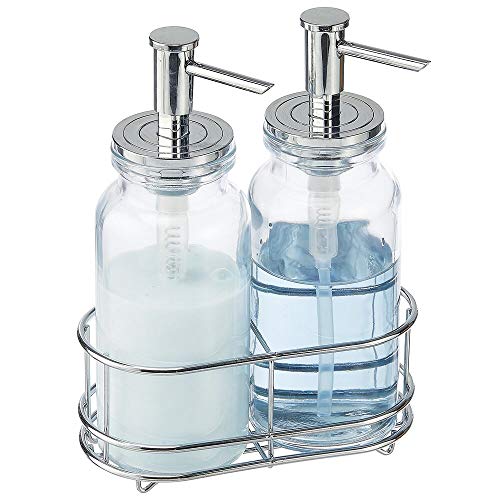 Buy mDesign Double Liquid Hand Soap Glass Dispenser Pump Bottle Caddy