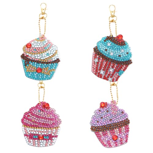 4 PCS 5D DIY Llavero Pintura Diamantes, VEghee Helado Diamond Art Painting Llaveros Colgante Llavero de Pintura de Diamante Artesanía para Mochila Monedero Bolsa Decoración Regalo para Niños