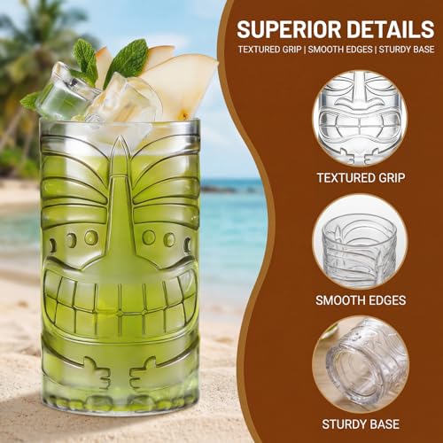 Image of Goaste 8 Pack 16oz Plastic Tiki Cups, Clear Tiki Plastic Mug Cups, Tiki Hawaiian Party Drinking Tumblers, Exotic Zombie Cocktails Mugs, Reusable Mai Tai Glasses for Cocktails, Lemonade, Halloween